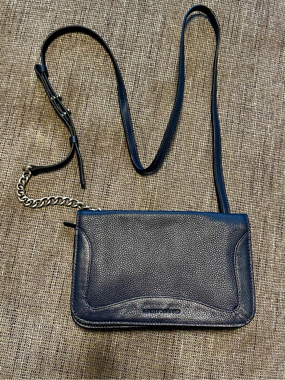 Lucky Brand Navy Pebbled Leather Crossbody with Chain Accent